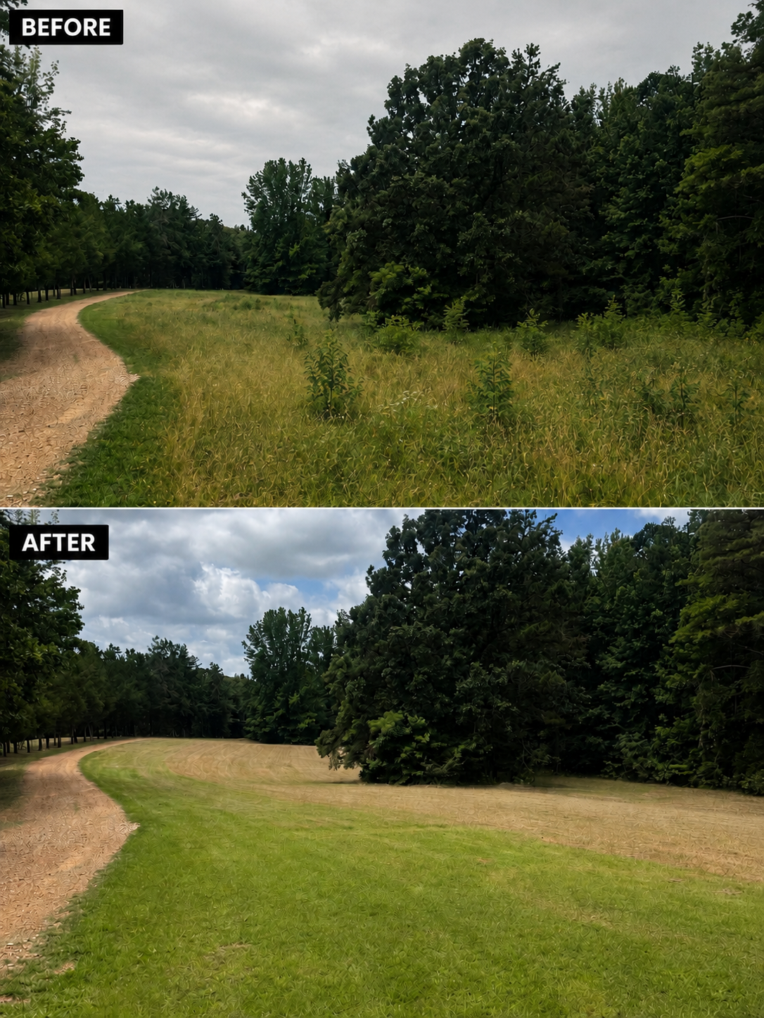 Before and after field mowing result